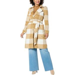 G by Giuliana Waist Tie Coat in Tan & White Plaid Women’s Size XSP